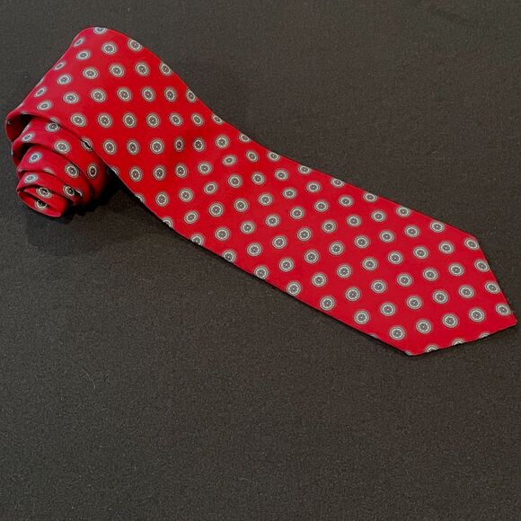 ~ J.G. Hook red vintage necktie tie, blue/gray, navy, gold medallion pattern USA - Picture 5 of 9